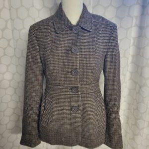 Banana Republic Coat Jacket Linen Wool Blend Hounds Tooth Womens Size 2